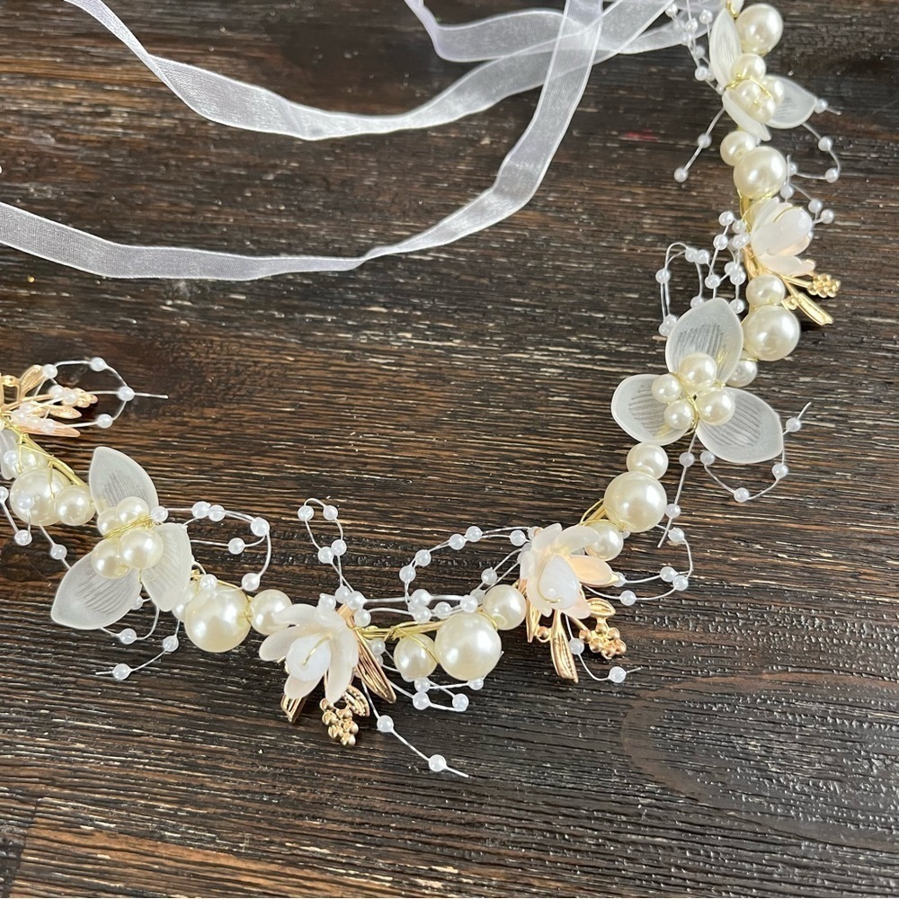 Pearl floral crown hair piece